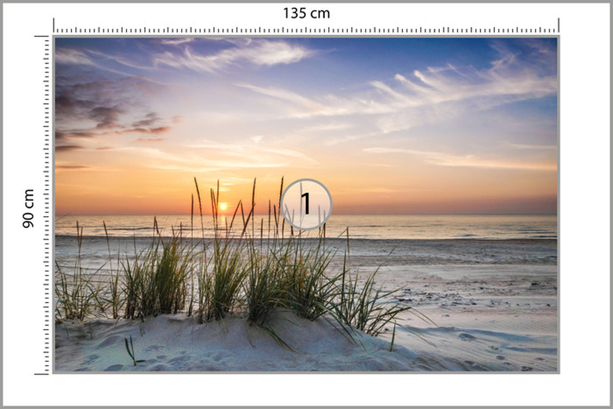 FOTOTAPETE Meer STRAND Dünen Sonnenuntergang Landschaft 3D 135x90cm - Blau/Beige, Papier (135/90cm) - Muralo
