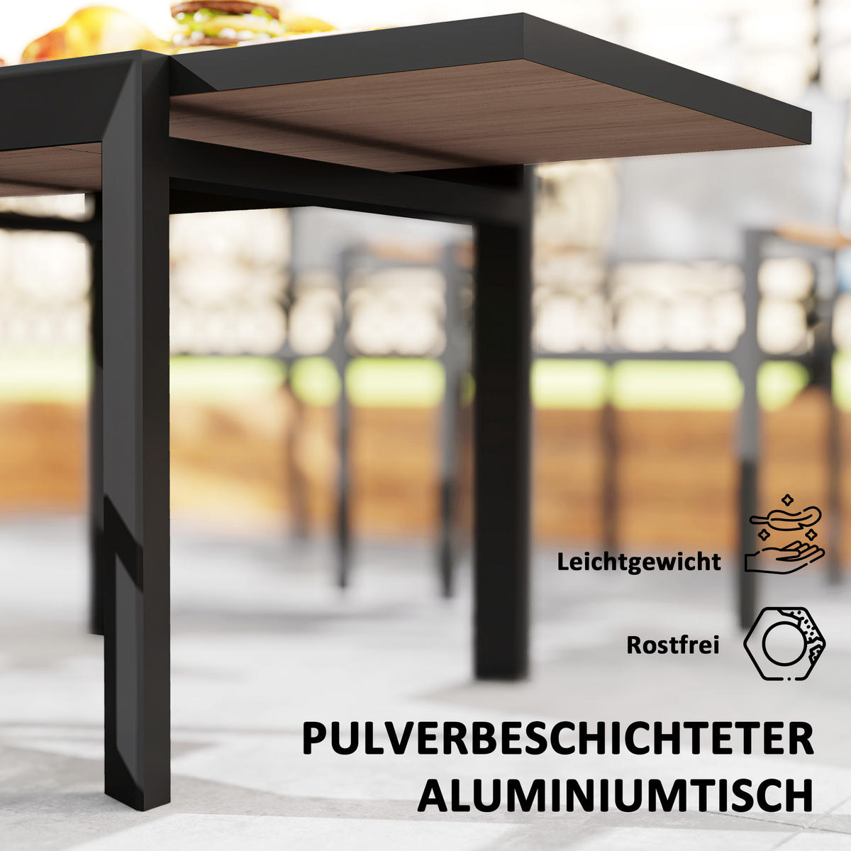 GARTENTISCH Ausziehbarer, 80/160x80 cm - Naturfarben, Metall (160/80/75cm) - Outsunny