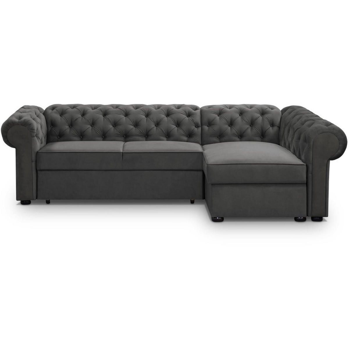 ECKSCHLAFSOFA Chester im Chesterfield-Stil, Grau, rechts - Schwarz/Grau, Textil (278/173cm) - Beautysofa