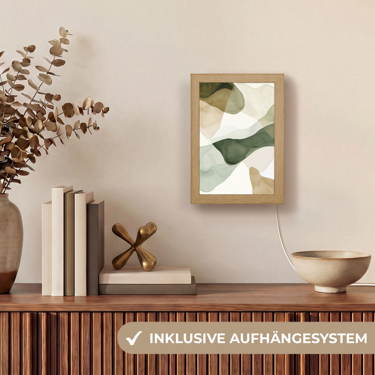 STOLNÍ LAMPA Japandi - Abstraktní - Zelená 15x20 cm - barva buku, kompozitní dřevo (8/15/20cm) - OnlyWow