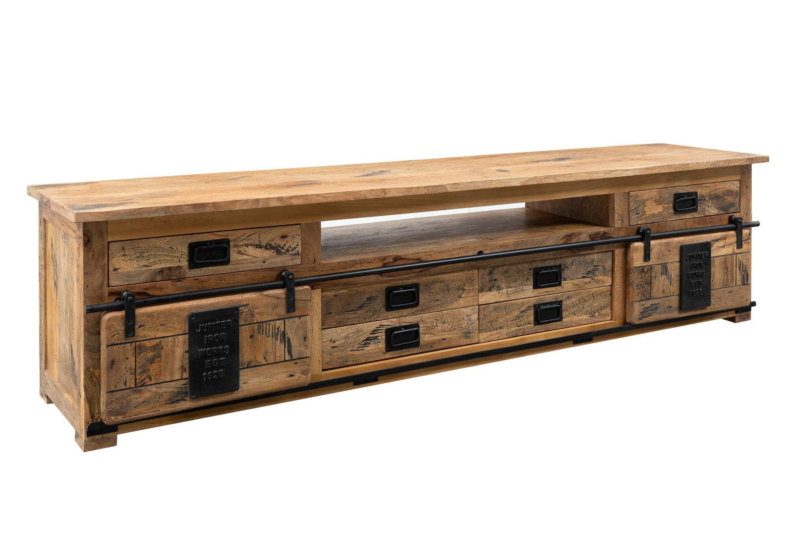 TV-BOARD Mango 240x50x60 natur lackiert RAILWAY #156 - Naturfarben, Holz (240/60/50cm) - Massivmoebel24