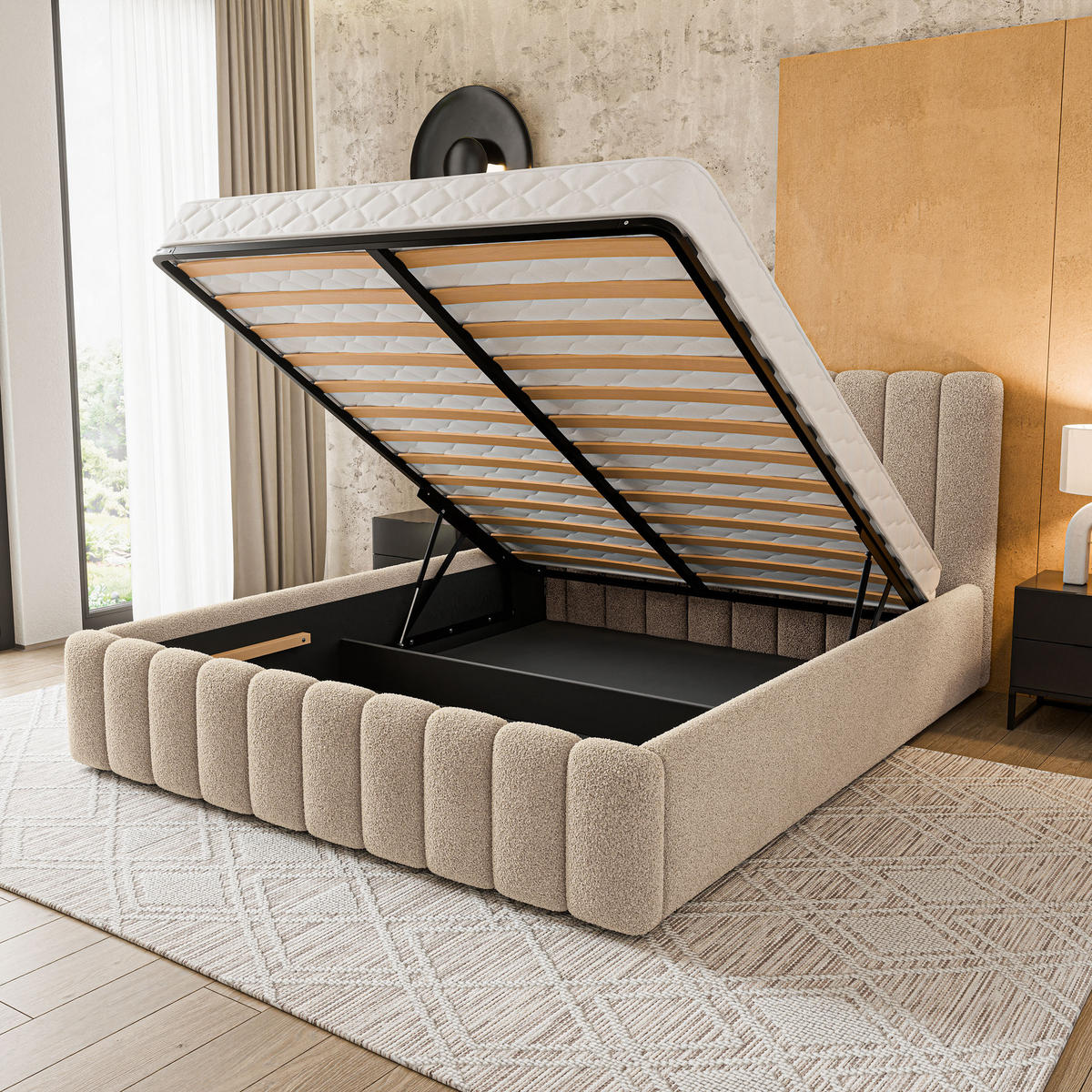POLSTERBETT DINESE Q 180x200 cm mit Bettkästen - Beige - Beige, Holz (180/200cm) - MASSENO