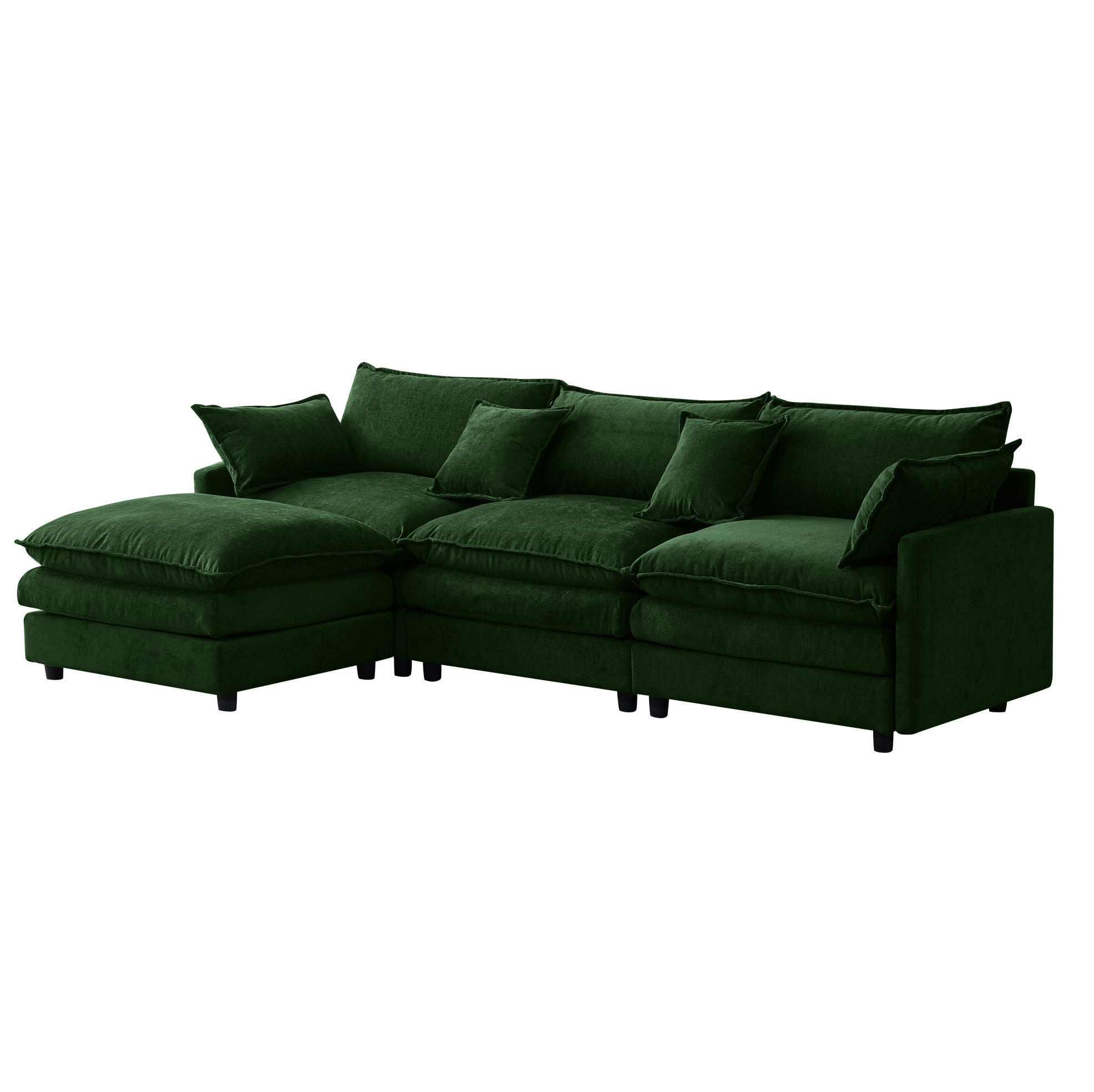 ECKSOFA 267/154/85 cm grün aus Chenille mit Hocker und modularem Design - Grün, Textil (154/267cm) - OKWISH