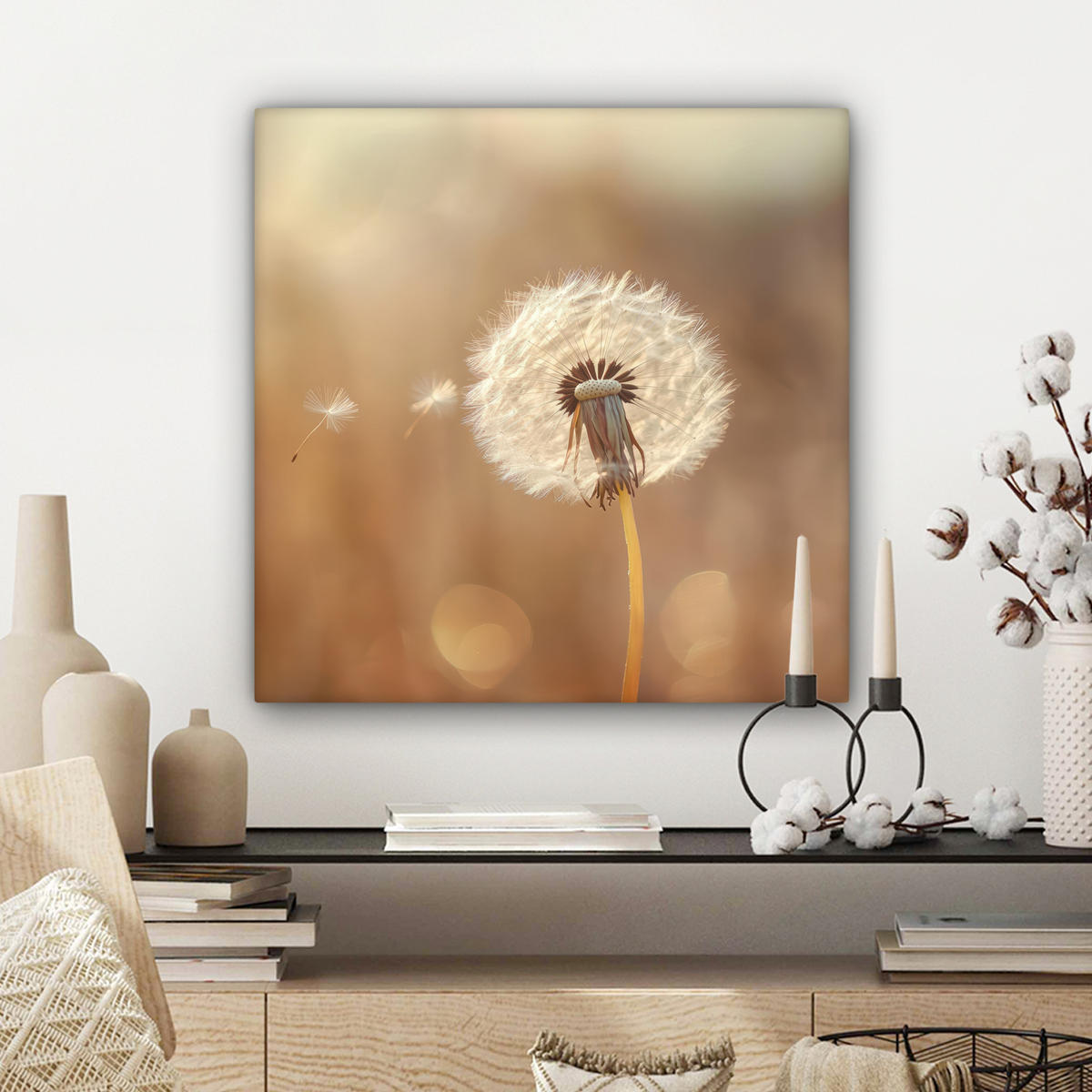 LEINWANDBILD Löwenzahn - Beige - Natur - Blume 50x50 cm - Hellbraun, Textil (50/50cm) - MuchoWow