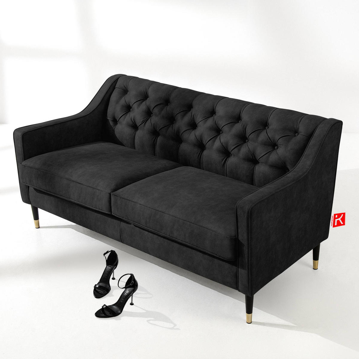 2-SITZER-SOFA NOMUS gesteppt, Anthrazit - Wengefarben/Anthrazit, Holzwerkstoff (170/78/80cm) - KONSIMO®