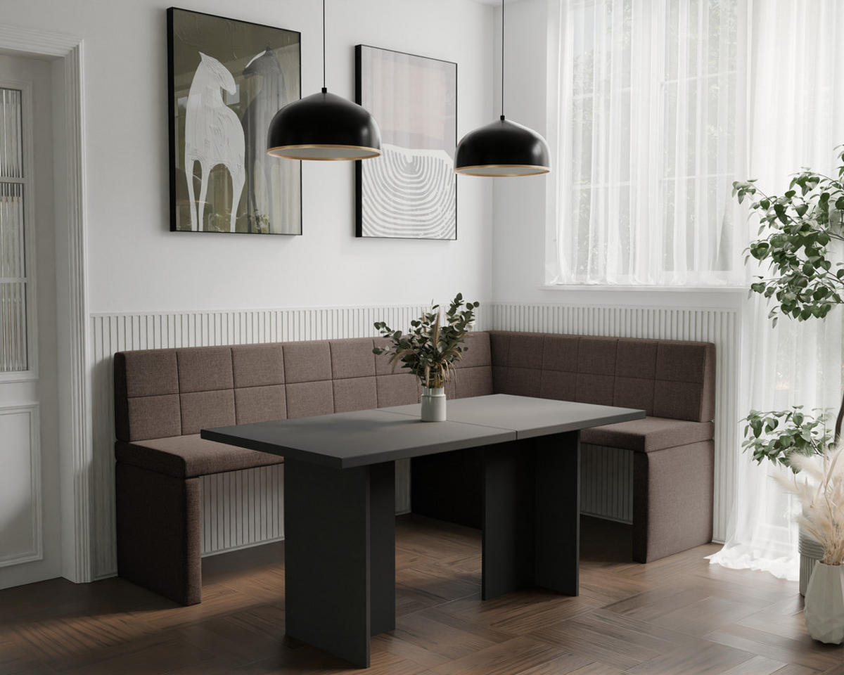 ECKBANK rechts MELVIN Webstoff, 128/168 cm Braun - Braun, Holz/Textil (128/168cm) - Idohome