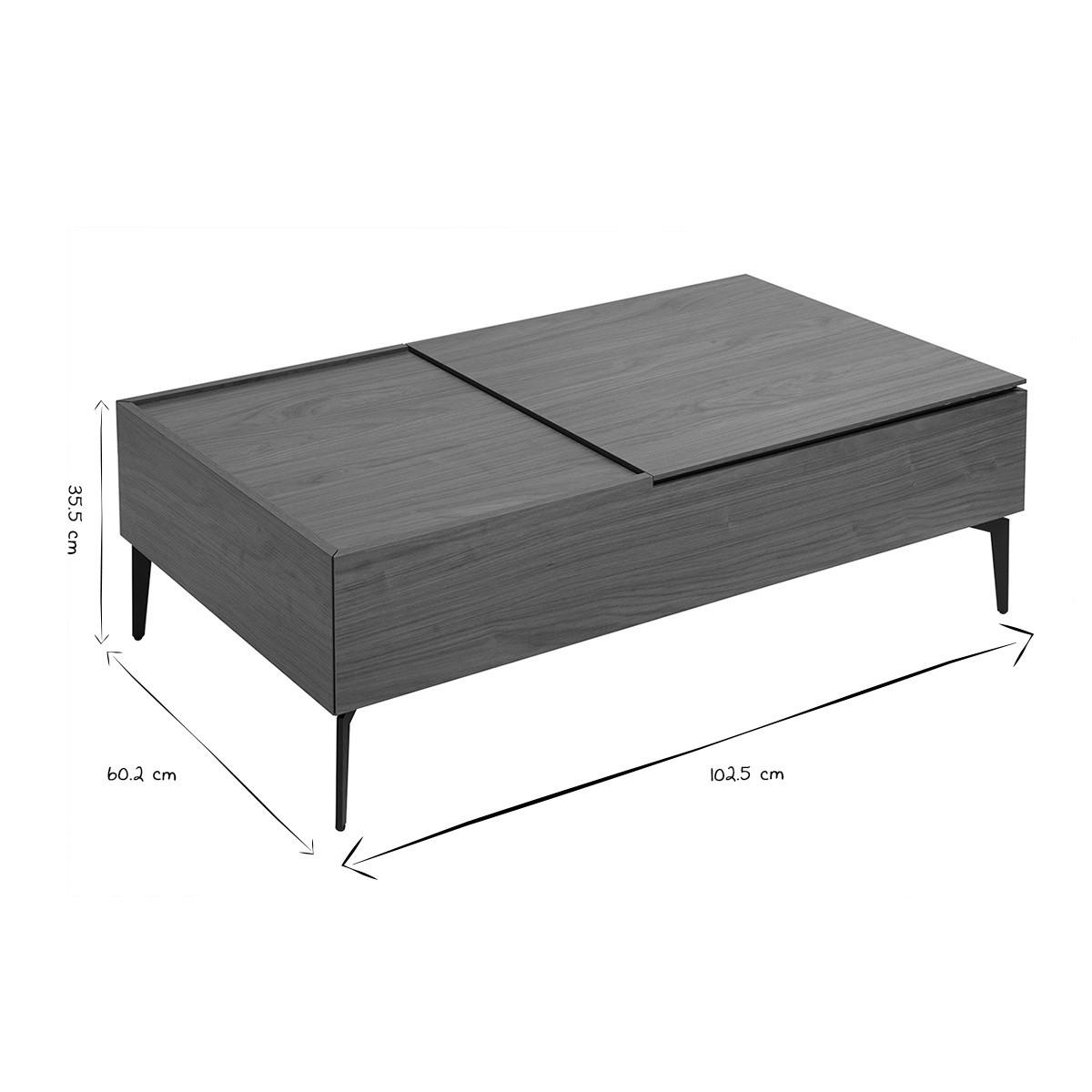 COUCHTISCH aus dunklem Holz mit Walnuss-Finish und schwarzem Metall, höhenverstellbar L103 cm SEDA - Walnussfarben, Holz (102.5/60.2/35.5cm) - Miliboo