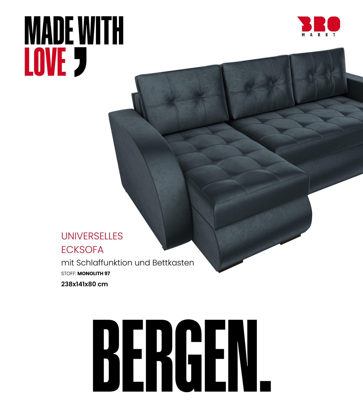 ECKSOFA Bergen mit Schlaffunktion Graphit Samtstoff - Graphitfarben, Textil (238/141cm) - Bromarkt