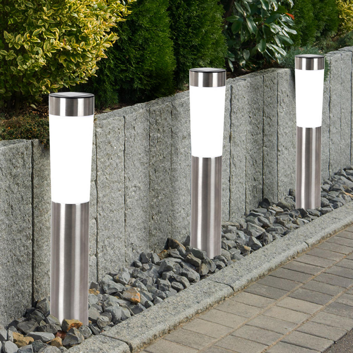 LED AUSSENLEUCHTE Solar Edelstahl Silber 3er Set - Silberfarben, Metall (7.5/7.5/56cm) - Globo Lighting
