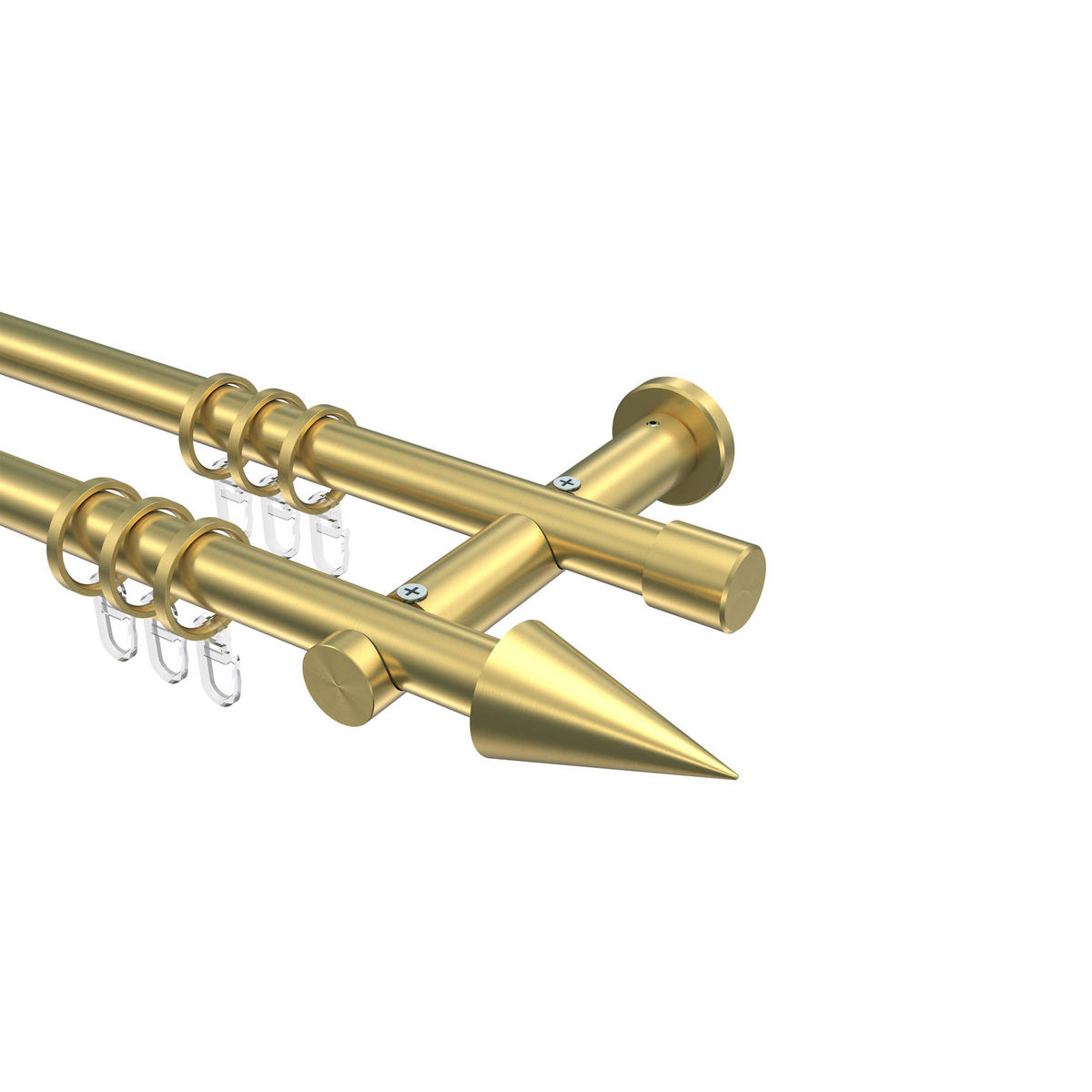 GARDINENSTANGEN-SET Platon Savio 320 cm (geteilt in 2 x 160 cm), 2-läufig, 20 mm Ø Messing-Optik - Messingfarben, Metall (320cm) - INTERDECO