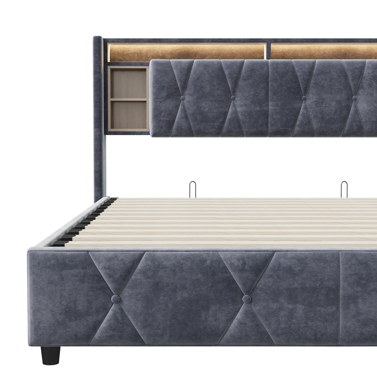 POLSTERBETT 160x200 cm LED Bettkasten USB Samt grau - Grau, Holz (160/200cm) - LEBENLANG