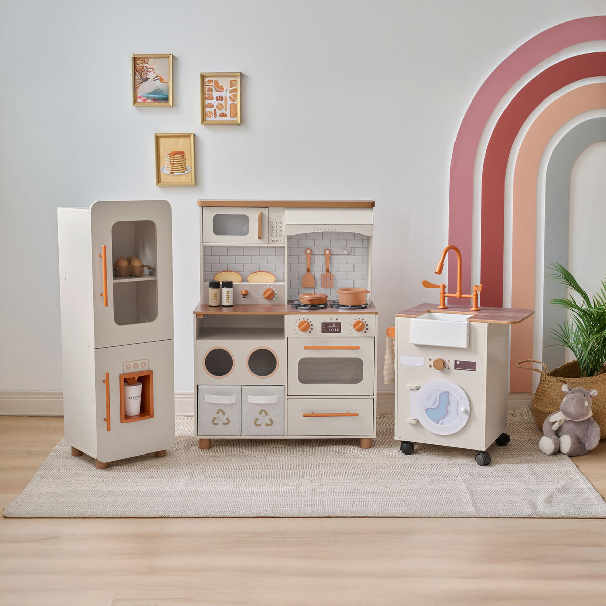 HOLZ-SPIELKÜCHE XL Modular mit 21 Zubehörteilen, Beige, 89cm - Beige, Holz (28/141/89cm) - Teamson Kids