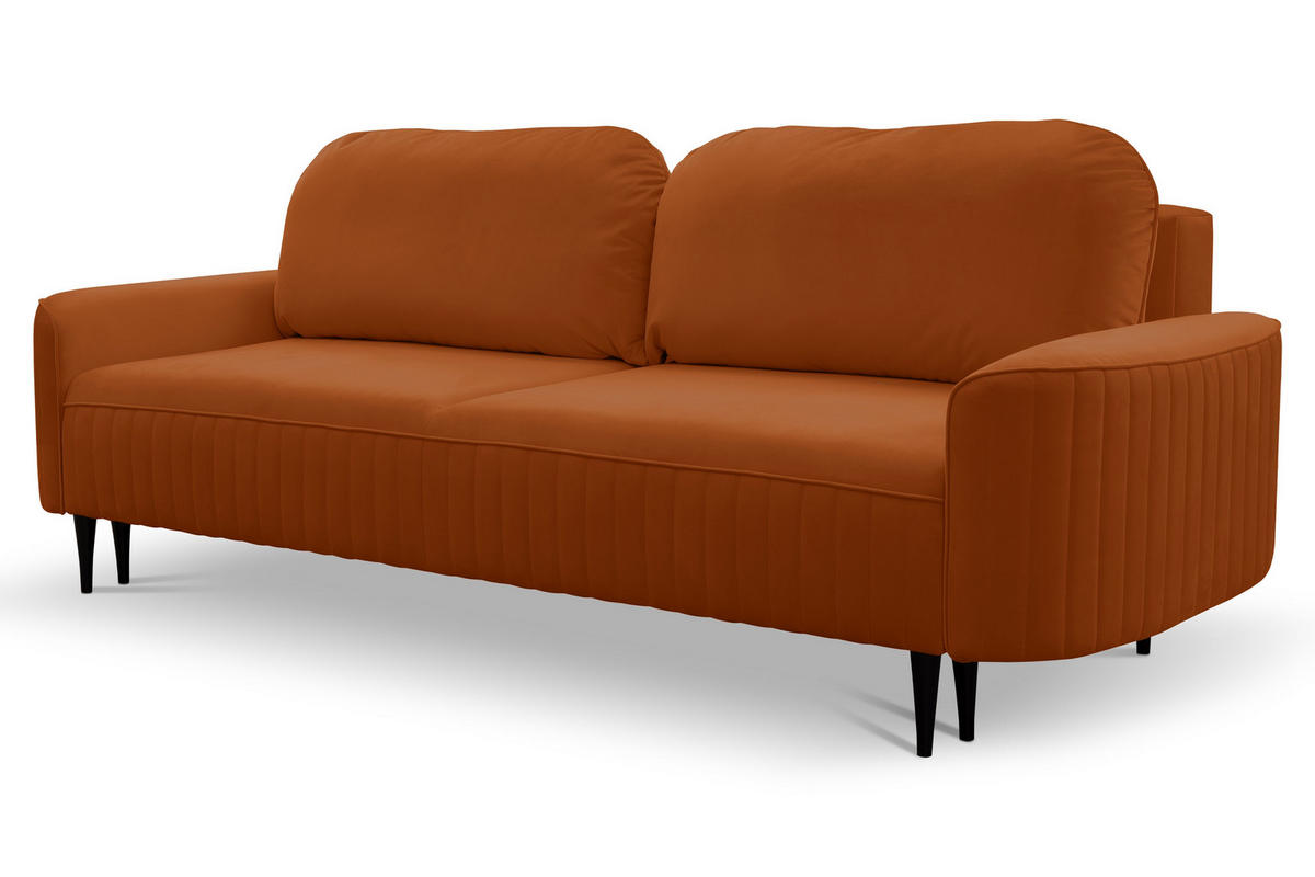 BETTSOFA FILO Kupferfarben Velours-Stoff mit Schlaffunktion - Kupferfarben, Holz (244/92/102cm) - MASSENO