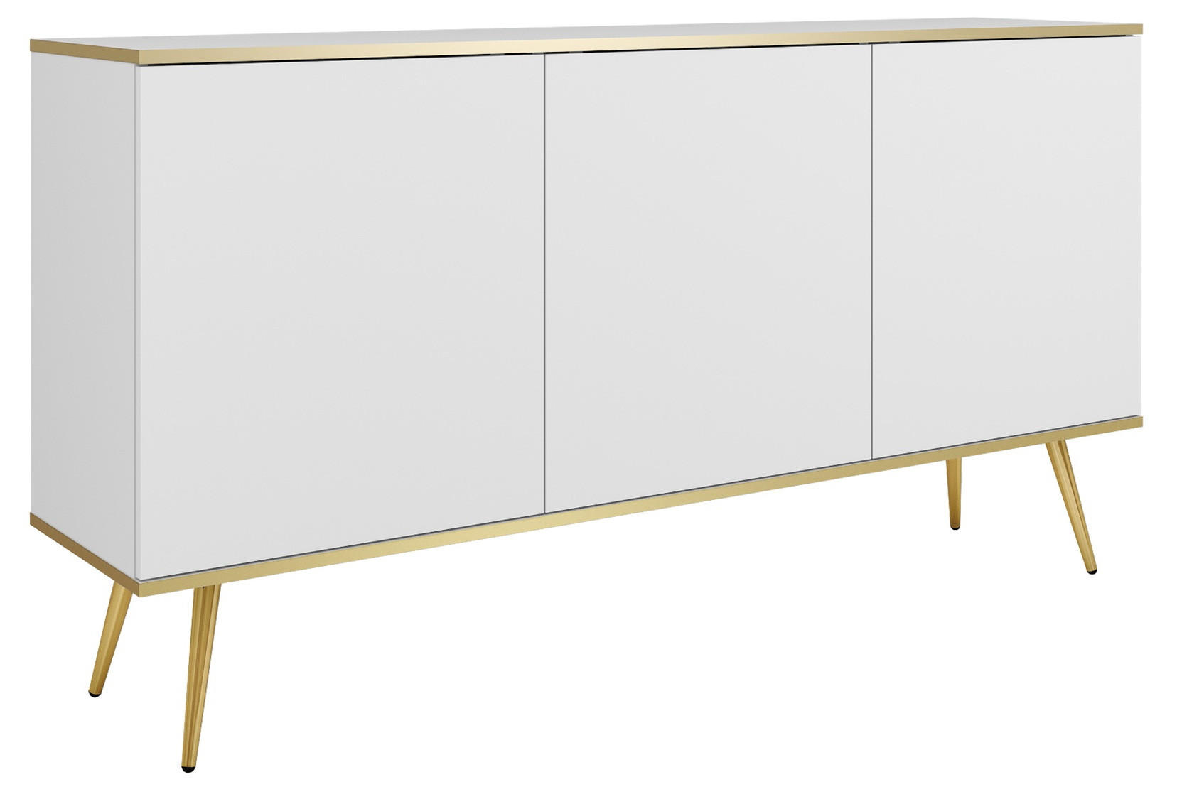 KOMMODE 160cm Rodi auf Beinen - 3 Türen, Weiß + Gold - Goldfarben/Weiß, Holz (160/85/39cm) - Emporius