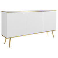 KOMMODE 160cm Rodi auf Beinen - 3 Türen, Weiß + Gold - Goldfarben/Weiß, Holz (160/85/39cm) - Emporius
