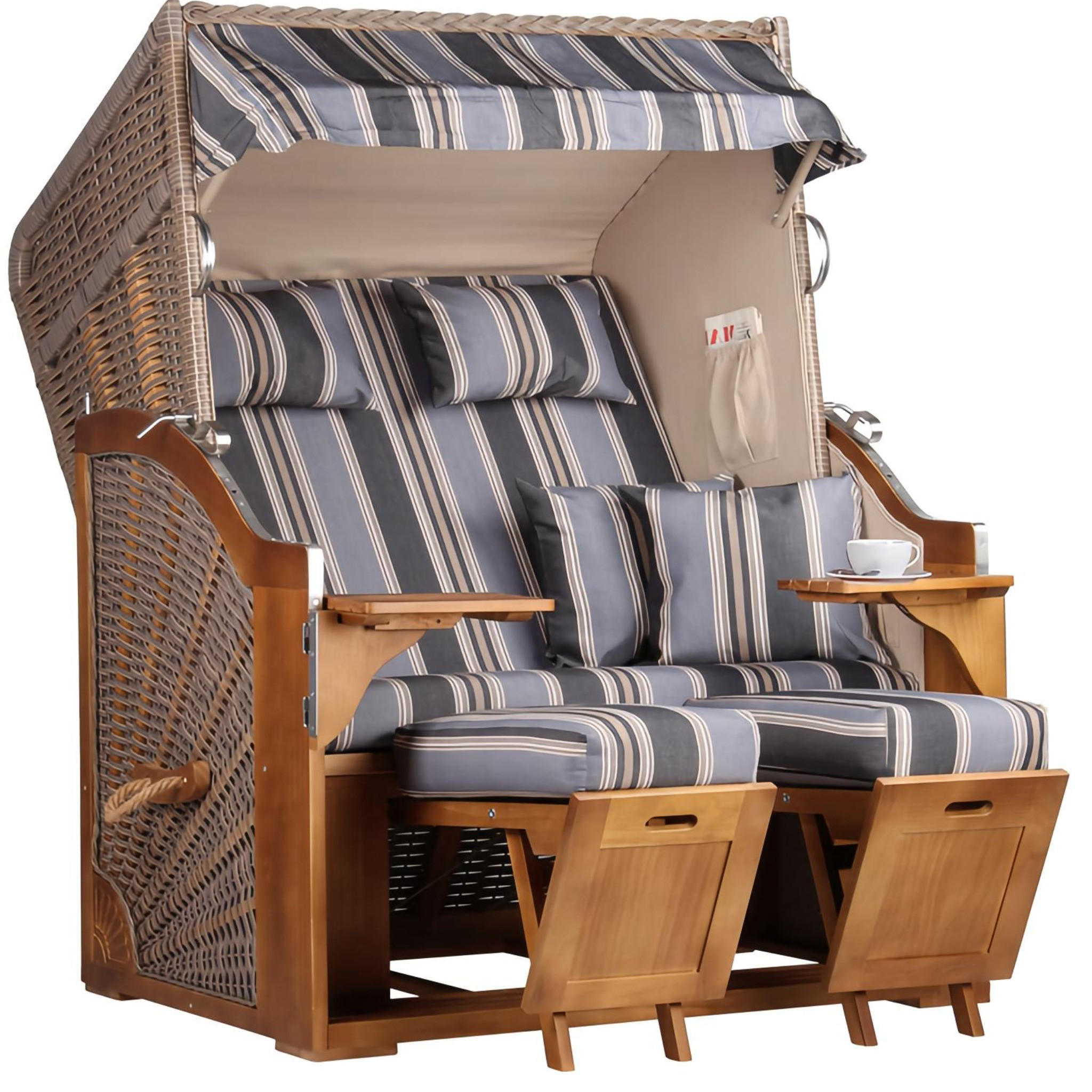 STRANDKORB Schleswig Pinie 2-Sitzer - Pastellblau/Braun, Holz (120/160/80cm) - Mr. Deko