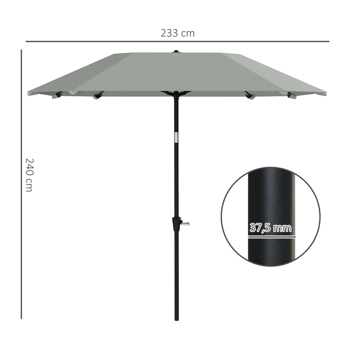 SONNENSCHIRM Ø233 cm - Dunkelgrau, Kunststoff (233/233cm) - Outsunny
