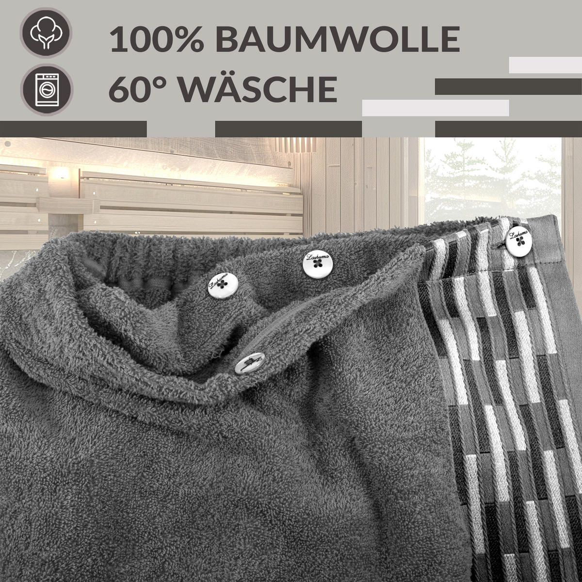 SAUNAKILT Dame Lugano Dunkelgrau - Dunkelgrau, Textil (150/75cm) - Lashuma