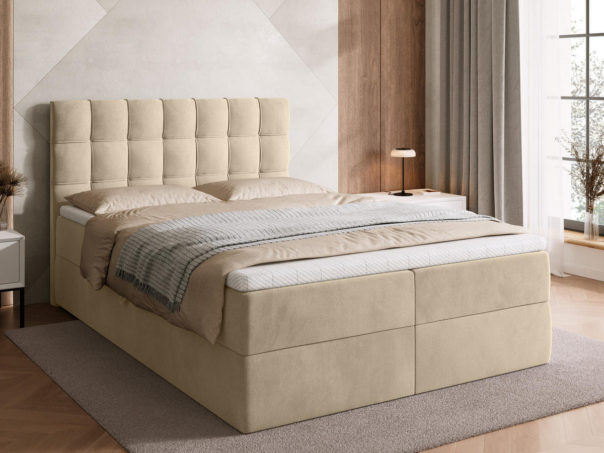 BOXBETT Detroit mit Topper 140/200 Beige - Beige, Holzwerkstoff/Textil (140/200cm) - Bromarkt