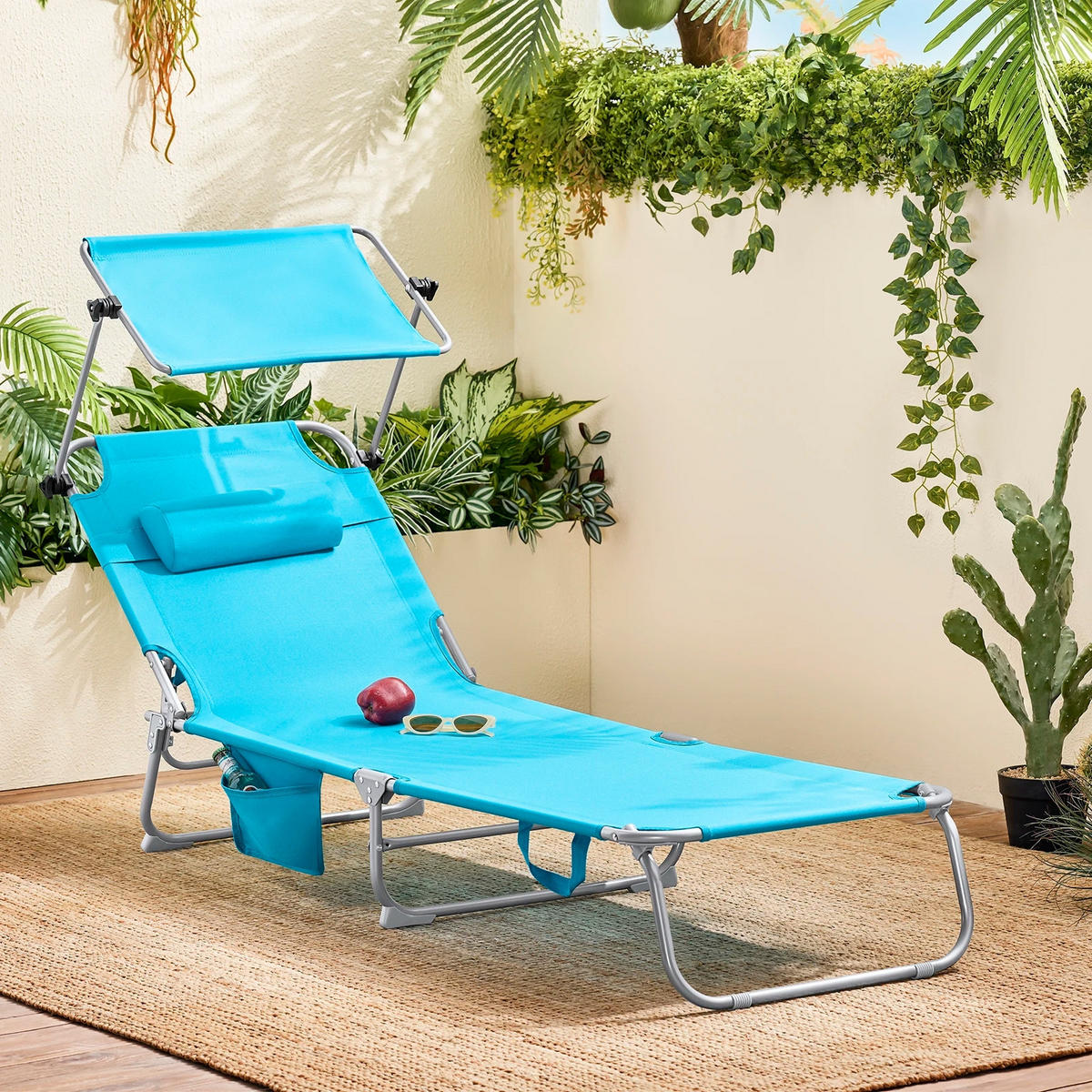 GARTENLIEGE Blau mit Seitentasche - Blau, Textil/Metall (155/56cm) - Kaket