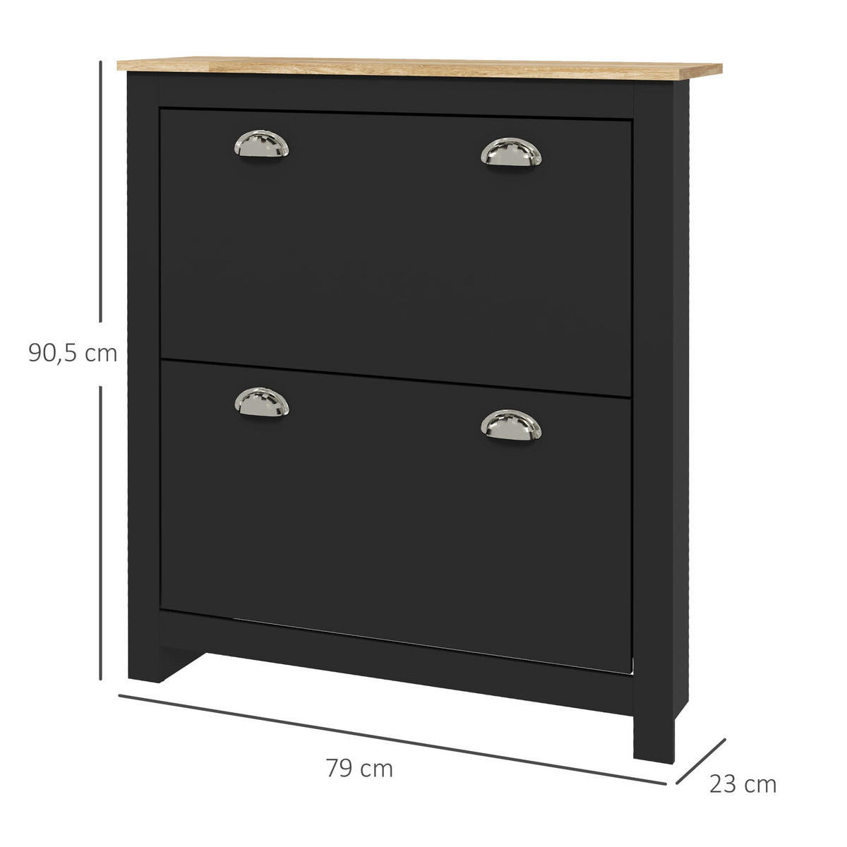 SCHUHSCHRANK Schwarz Eiche MDF Metall klappbar mit 2 Fächern 1 Stück - Schwarz, Holzwerkstoff (79/90.5/23cm) - PANGIVO
