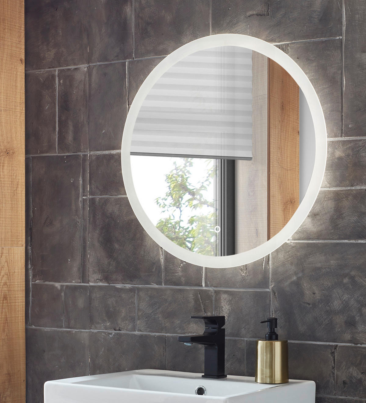 BADSPIEGEL mit LED Beleuchtung und Touchschalter, rund Ø 60 cm - Weiß, Glas (60/60/3cm) - Furn.Design