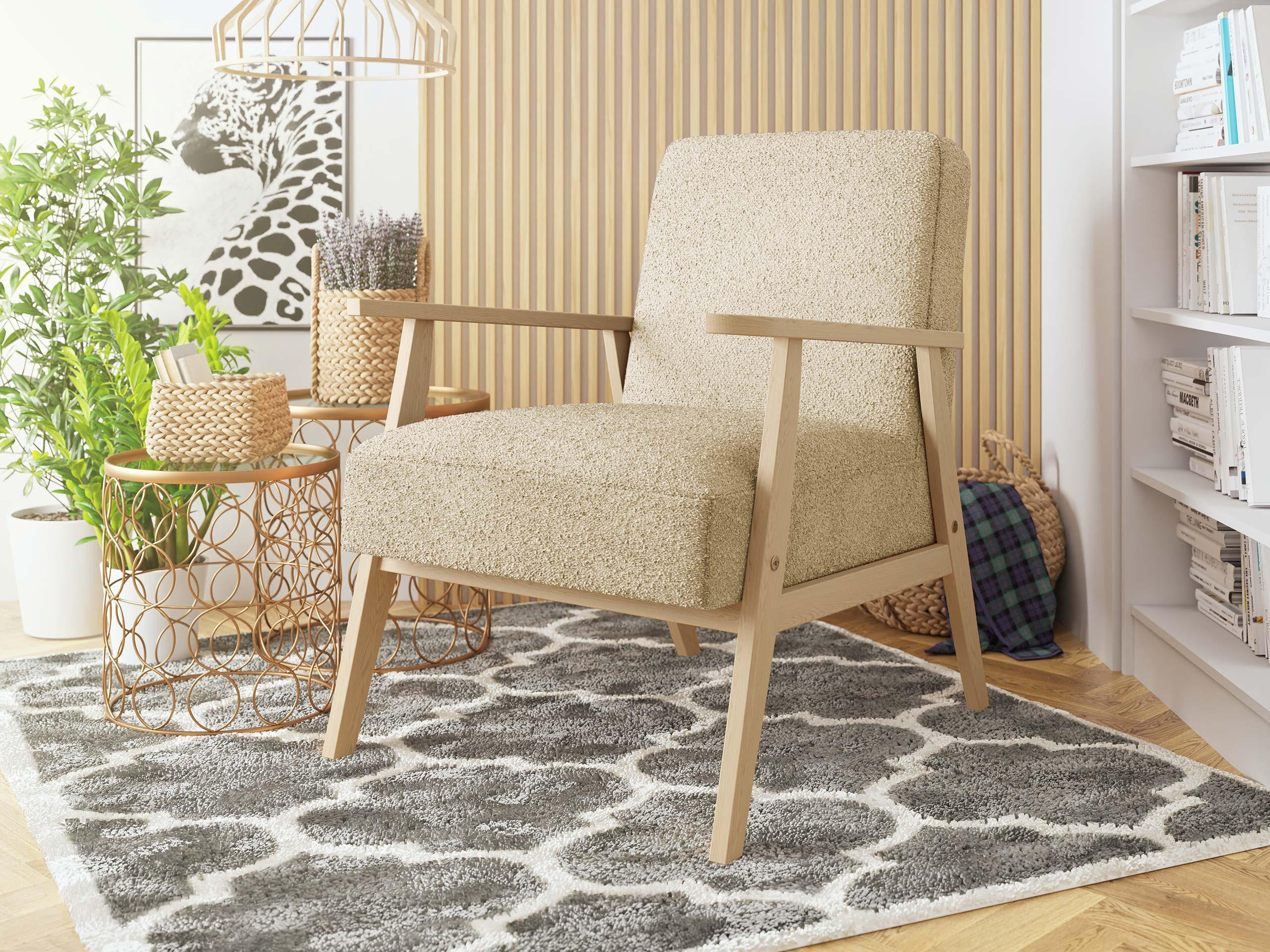 SESSEL Retro Boucle - Naturfarben, Holz/Textil (59/76/67cm) - MIRJAN24