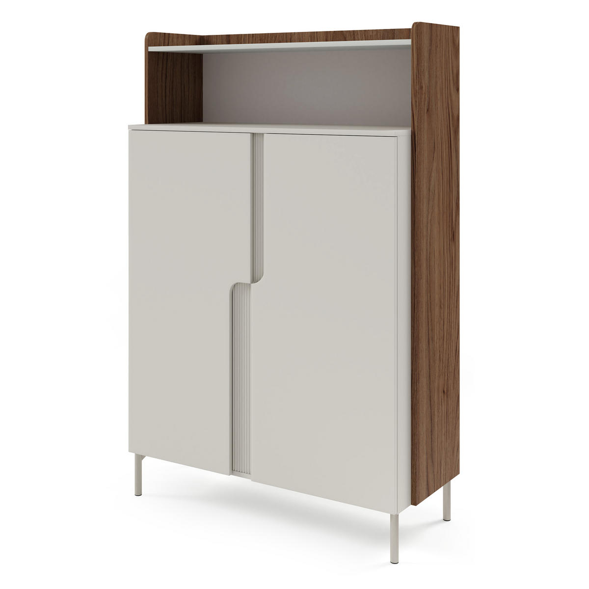 KOMMODE Positivo mit 2 Türen und offenem Regal, 103 cm, Alba-Nuss + Kaschmir - Nussbaumfarben, Holzwerkstoff (103/160/42cm) - Beautysofa