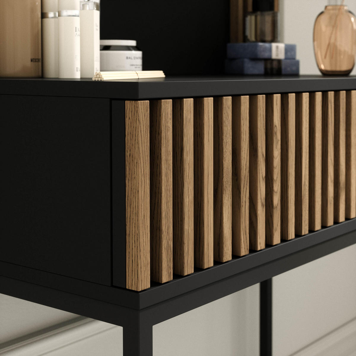 KONSOLETISCH - Konsole/ Schminktisch Meteor (Schwarz + Artisan) - Schwarz, Holzwerkstoff/Metall (60/85/155cm) - Möblo