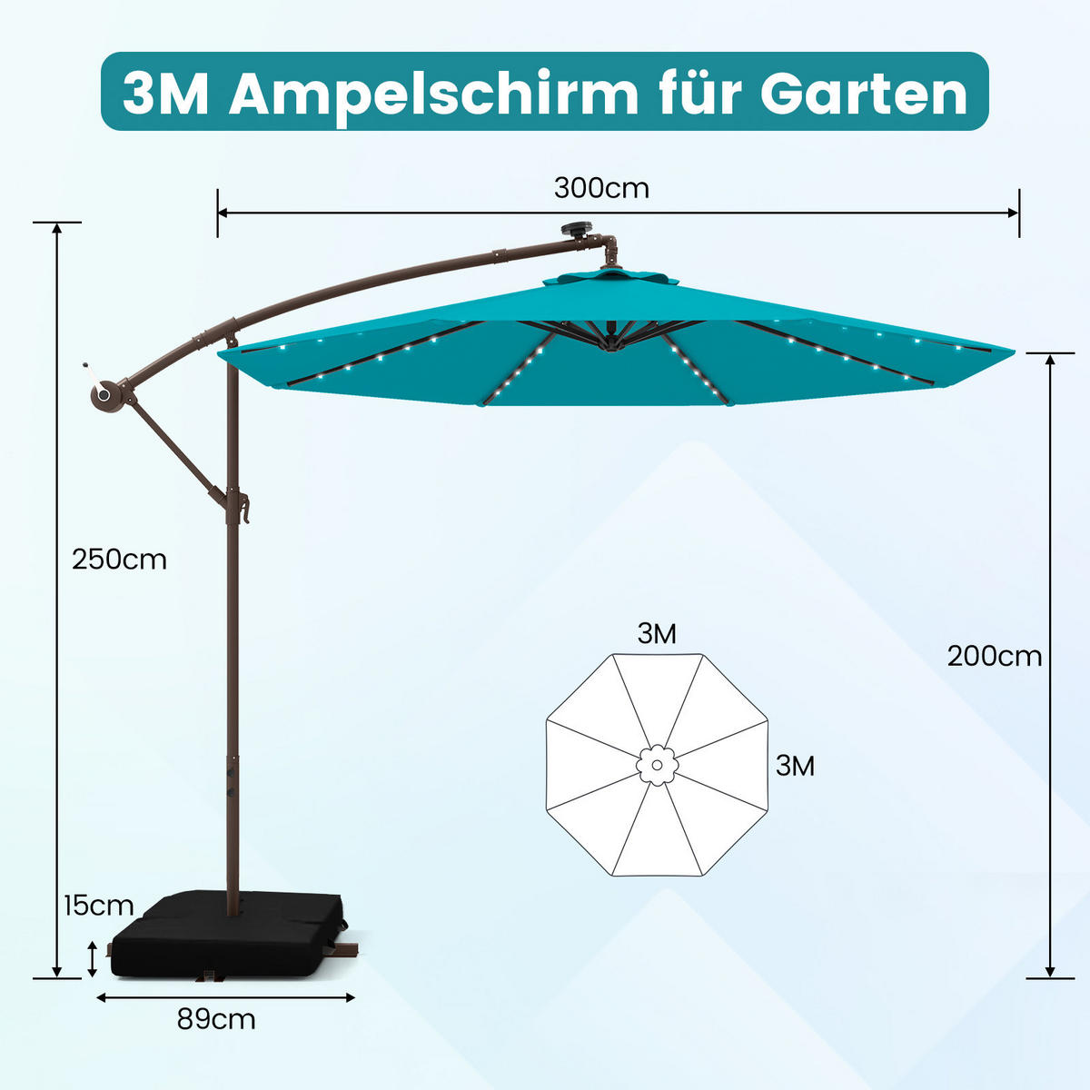 HÄNGESCHIRM Türkis - Türkis, Textil (300/300cm) - COSTWAY