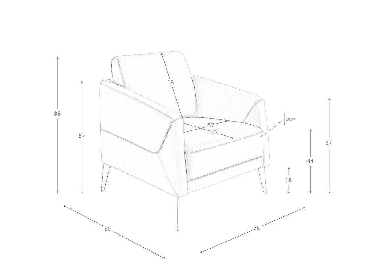 SESSEL Grau Schwarz 78/80/82 cm - Schwarz/Grau, Leder (78/82/80cm) - ANGEL CERDA