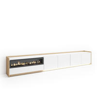 LOWBOARD, Weiß und Eiche, 310/37/50cm, Kamin mit Feuereffekt - Weiß, Holzwerkstoff (310/50/37cm) - Skraut Home