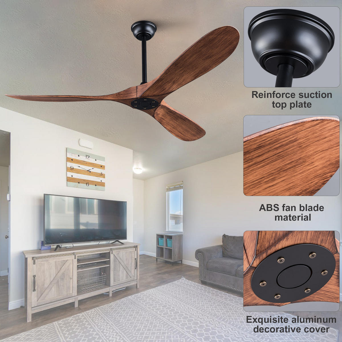 DECKENVENTILATOR DE-16229 52 Zoll ohne Licht & Fernbedienung Nussbaum - Walnussfarben, Kunststoff (132/132/39cm) - ComfortXL