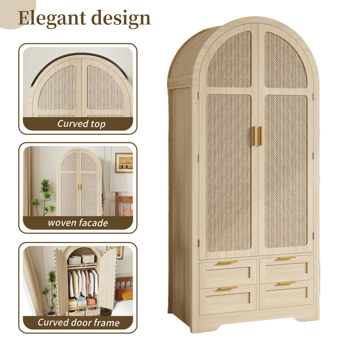 KLEIDERSCHRANK in Eichenfarben mit Kleiderstange und Schubladen für Flur und Schlafzimmer, B80/T50/H179 cm - Eichefarben, Holzwerkstoff/Metall (80/139/50cm) - STILVORA