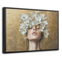 LEINWAND Bilder mit Rahmen - Gesicht - Blumen - Gold - Abstrakt - 30x20 - Goldfarben, Textil (30/20cm) - MuchoWow