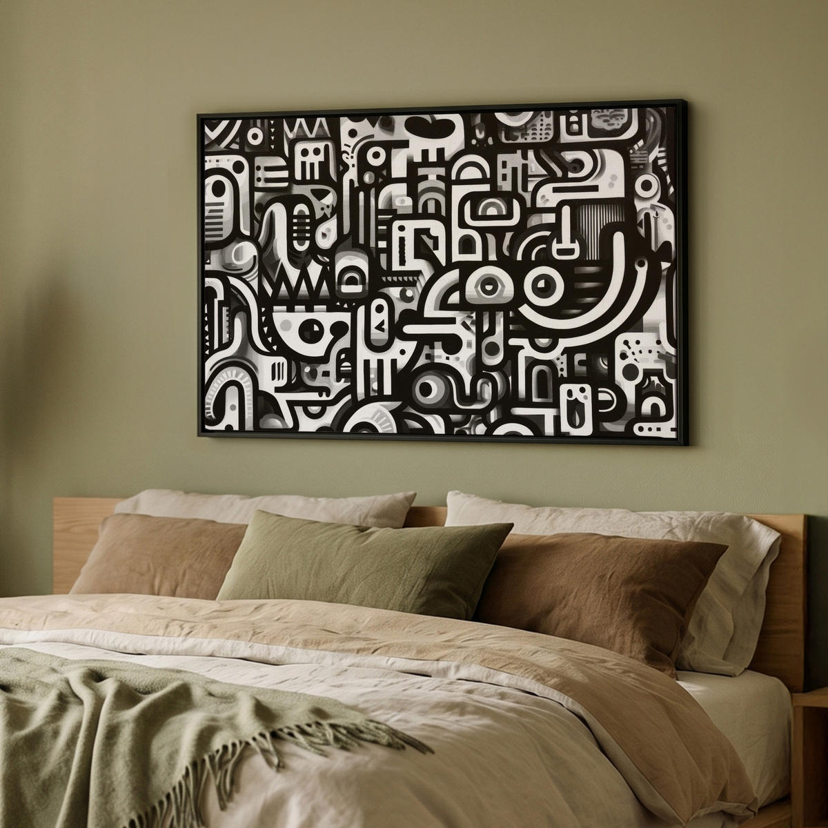 LEINWAND Bilder mit Rahmen - Symbole - Abstrakt - Grafik - Schwarz - 90x60 - Schwarz, Textil (90/60cm) - MuchoWow
