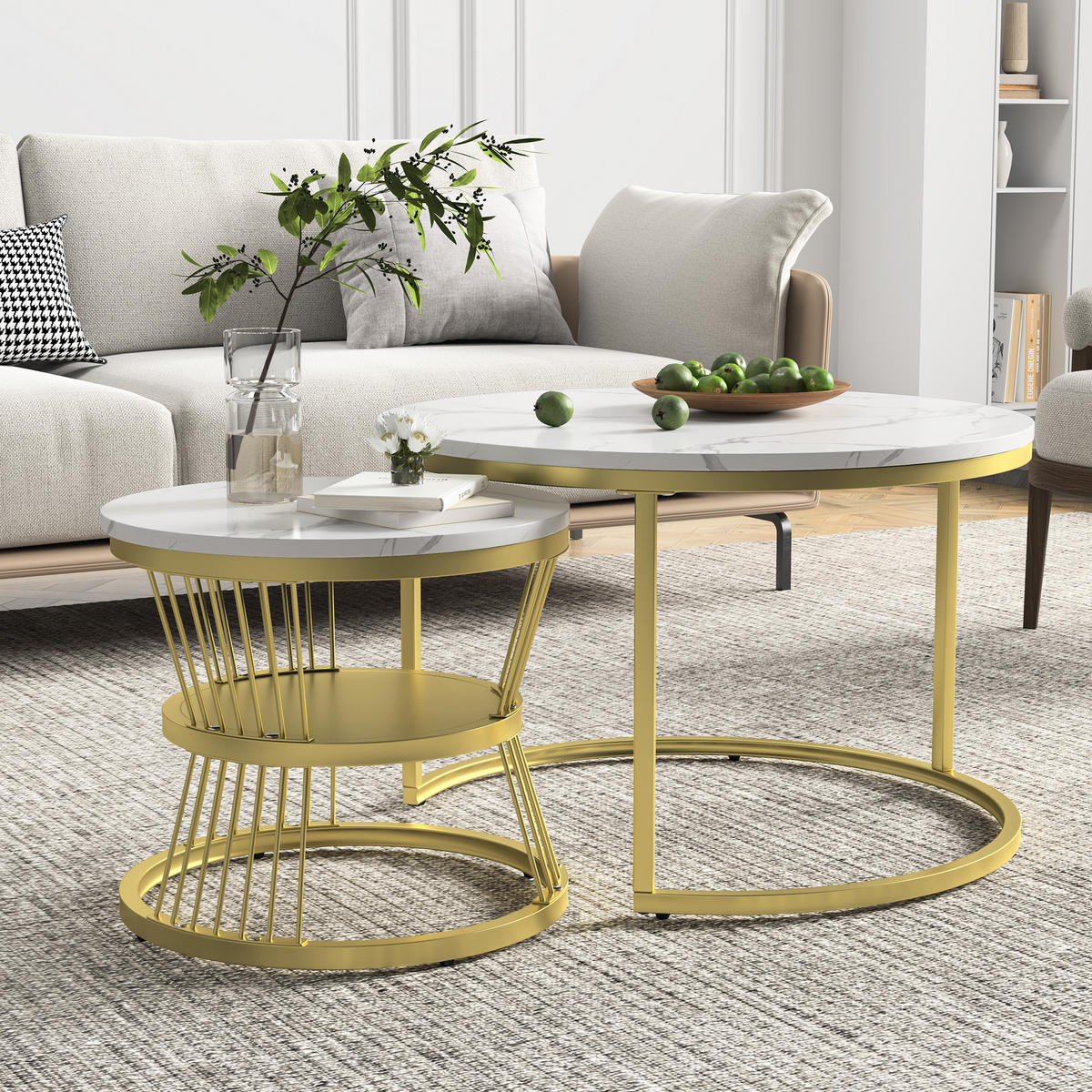 COUCHTISCH 2er Set Rund Industrial Design - Goldfarben, Holzwerkstoff (70/2/45.5cm) - SHOPENTRA