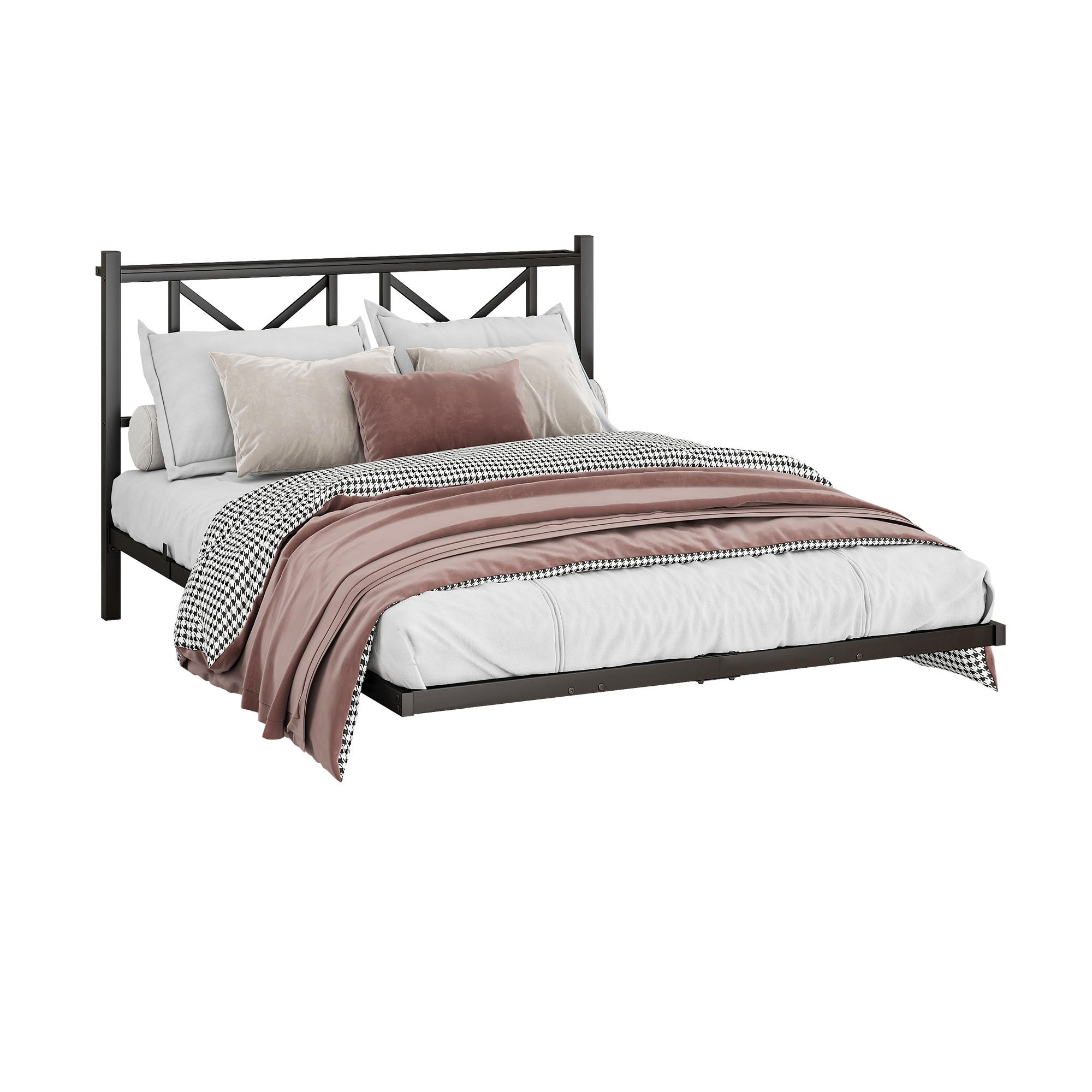 METALLBETT 140x200 cm LED USB Kopfteil - Schwarz, Metall (140/200cm) - LEBENLANG