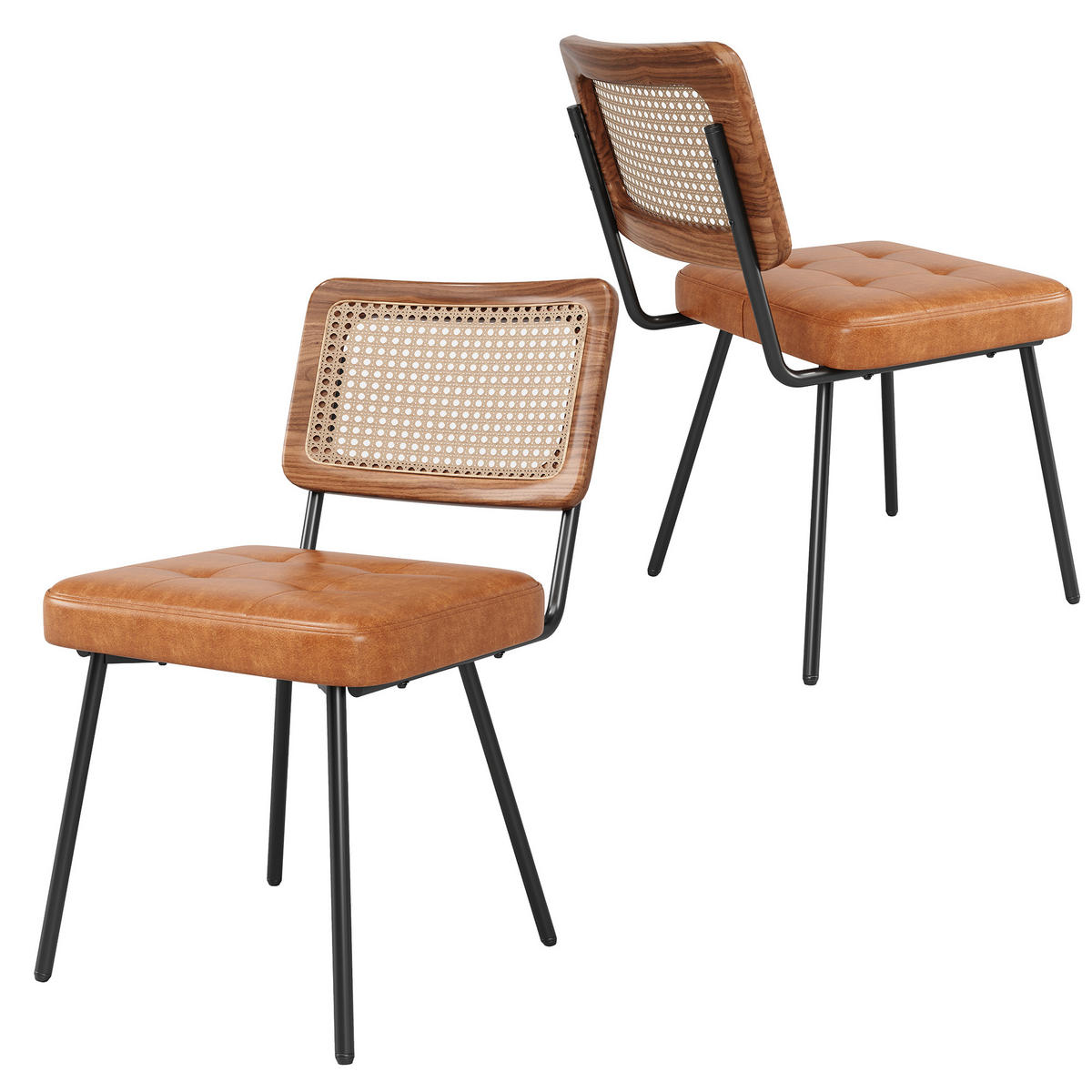 ESSZIMMERSTÜHLE 2er-Set PU-Leder & Rattan Braun - Braun, Leder/Holzwerkstoff (61/79/46cm) - Urban Meuble
