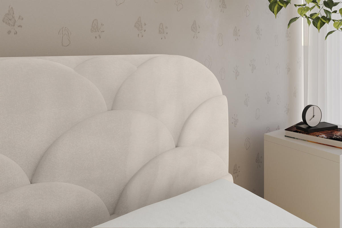 EINZELLBETT Jugendbett mit Bettkasten und Matratze H3/H4, Links - ELRY 90x200 Beige - Ecru, Holzwerkstoff/Textil (90/200cm) - ALTDECOR