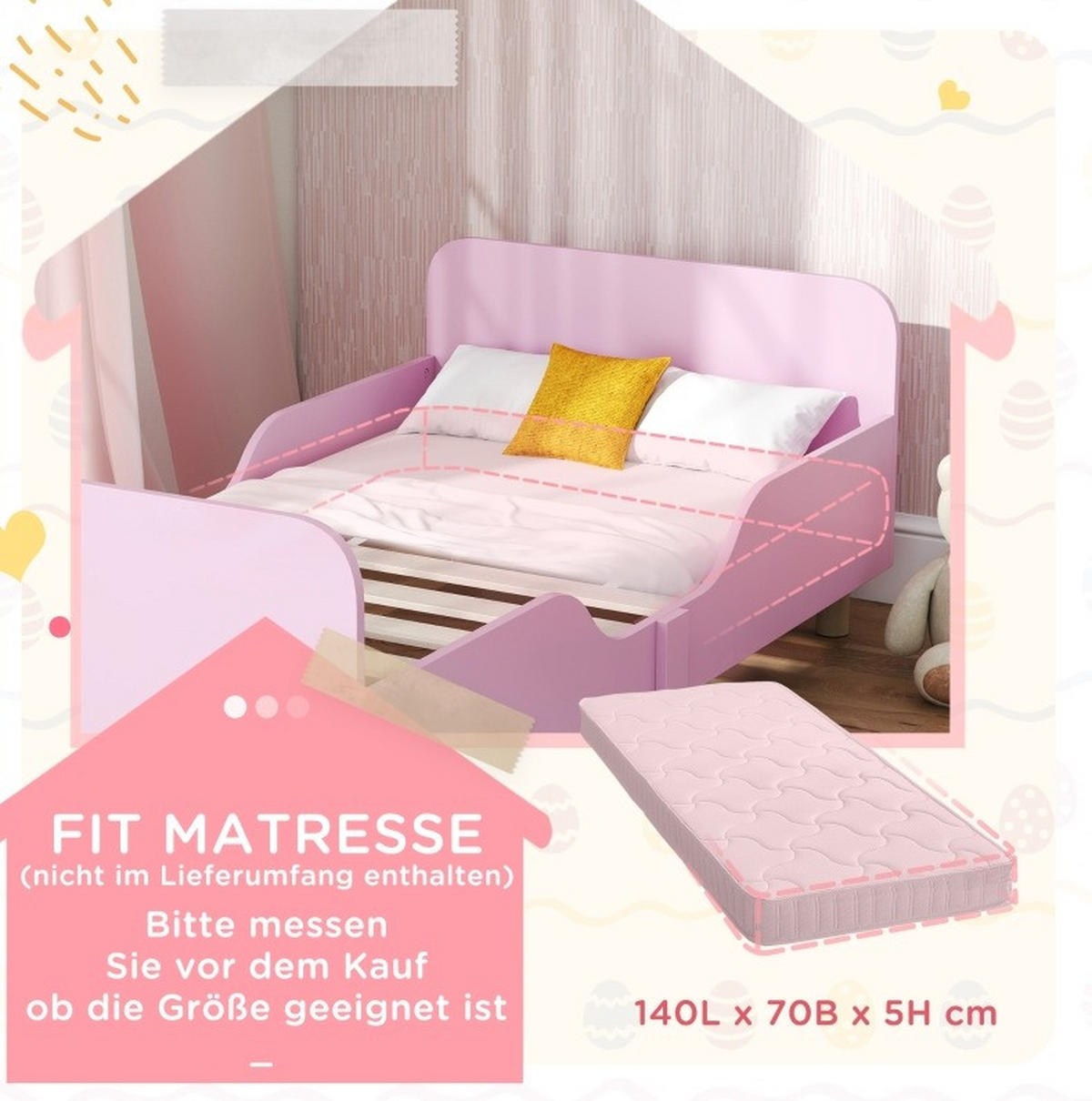 KINDERBETT mit Rausfallschutz 143,5 x 74,2 cm Rosa - Pink, Holzwerkstoff (70/140cm) - Beauniv