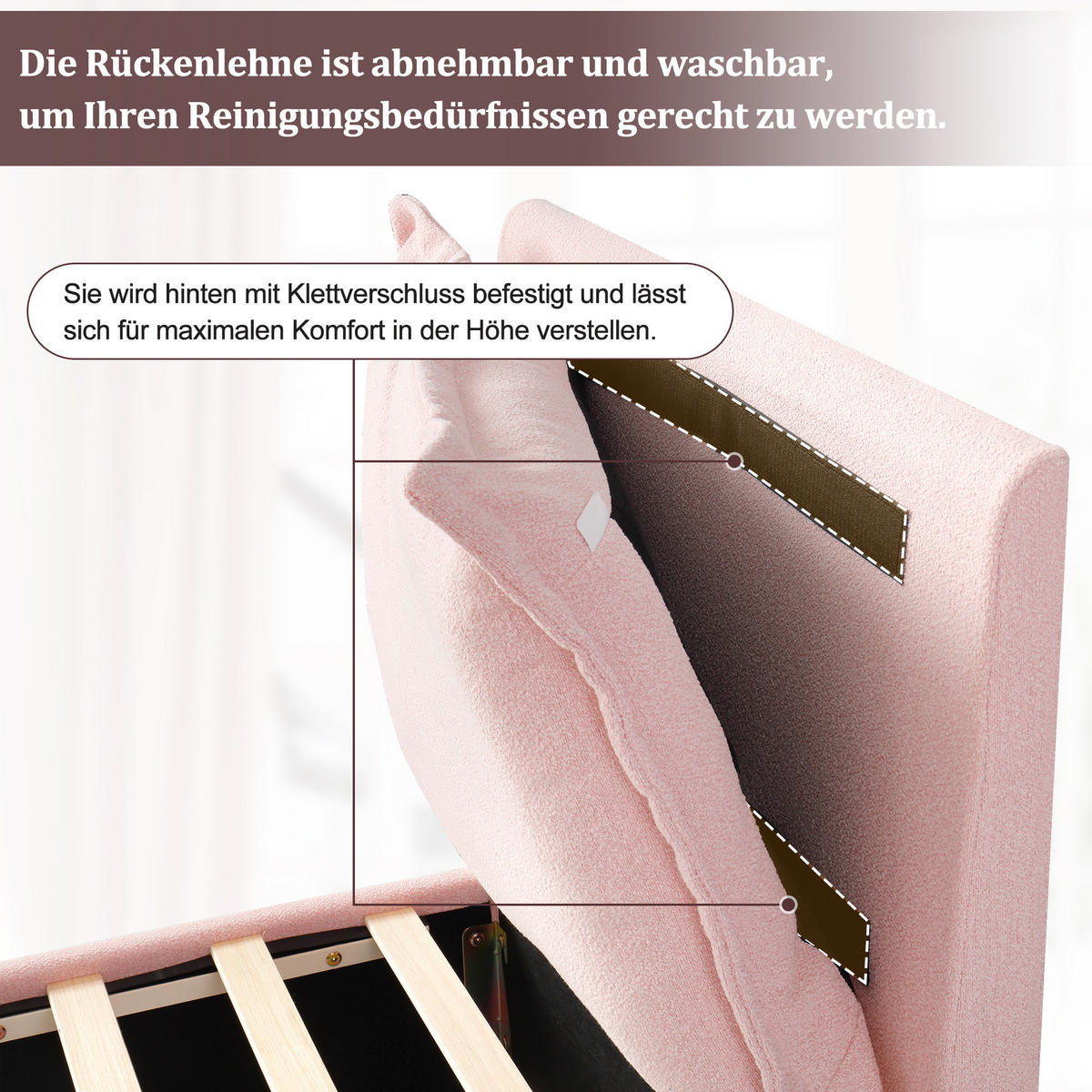 KINDERBETT 90/200 cm Pink Polsterbett mit Stauraum und gepolstertem Kopfteil aus Chenille - Rosa, Textil (90/200cm) - OKWISH