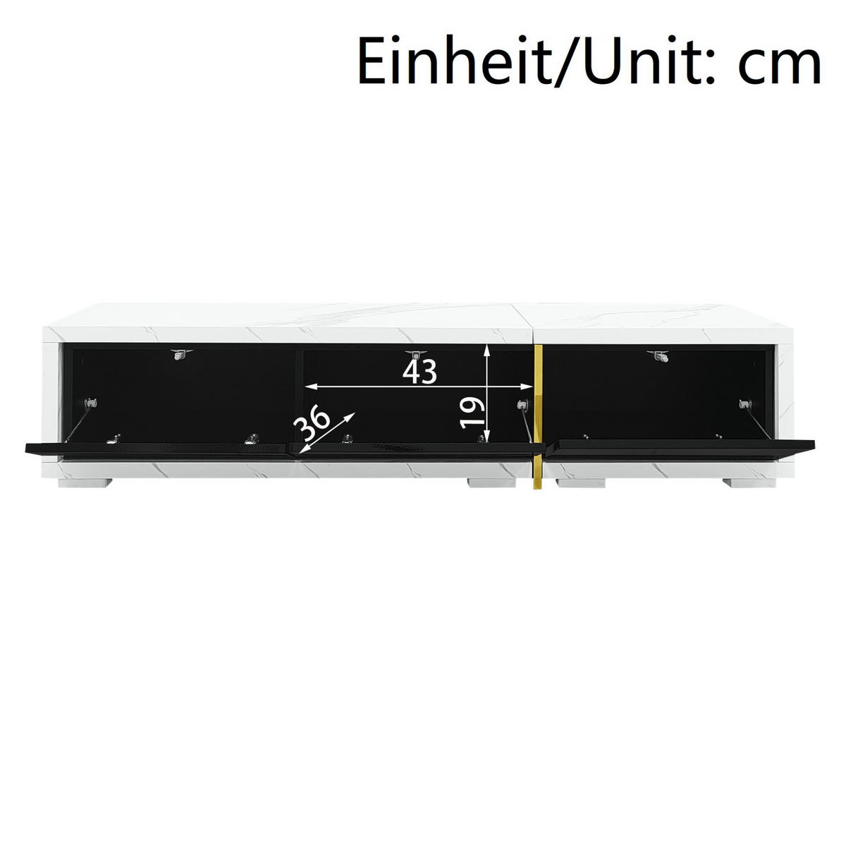LOWBOARD 140-260 cm in Schwarz und Weißer Marmoroptik, drehbar mit Stauraum - Schwarz, Holzwerkstoff (260/30/40cm) - Flora Grace