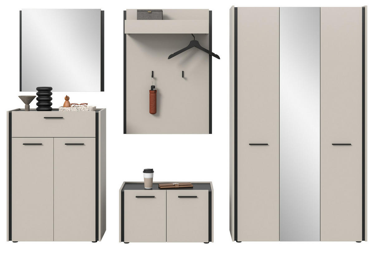 GARDEROBEN-SET 5-teilig Kaschmir 287 x 190 cm, Garderobenschränke mit Soft-Close - Kaschmir/Schwarz, Holzwerkstoff/Kunststoff (287/190/40cm) - Inn.Furn