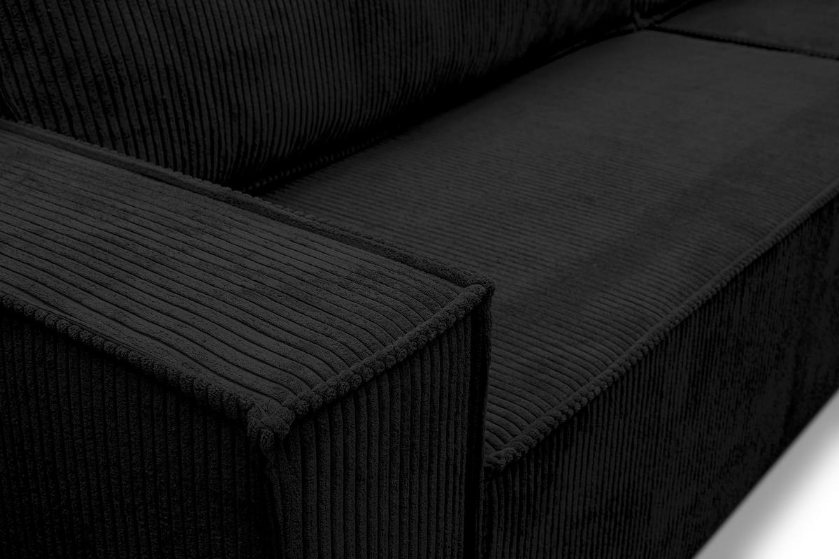 ECKSOFA HUGO XL Schlaffunktion und Bettkasten Cord-Stoff (Schwarz) - Schwarz, Textil (274/142cm) - VENASI MÖBEL