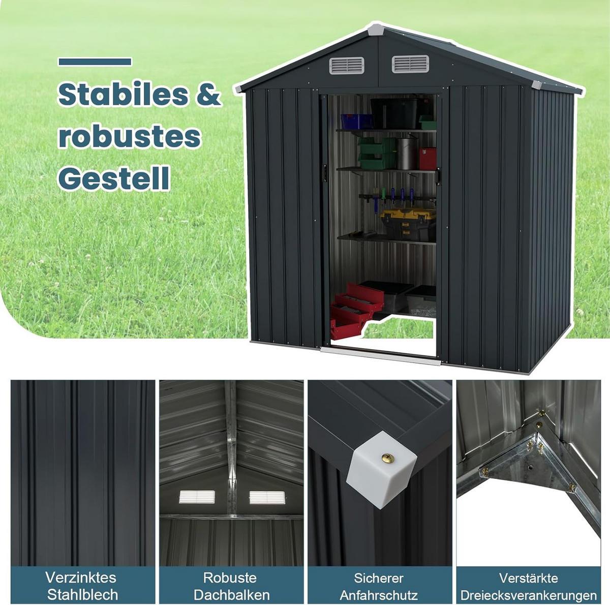 GARTENHAUS Schwarz - Schwarz, Metall (129/197/182cm) - COSTWAY