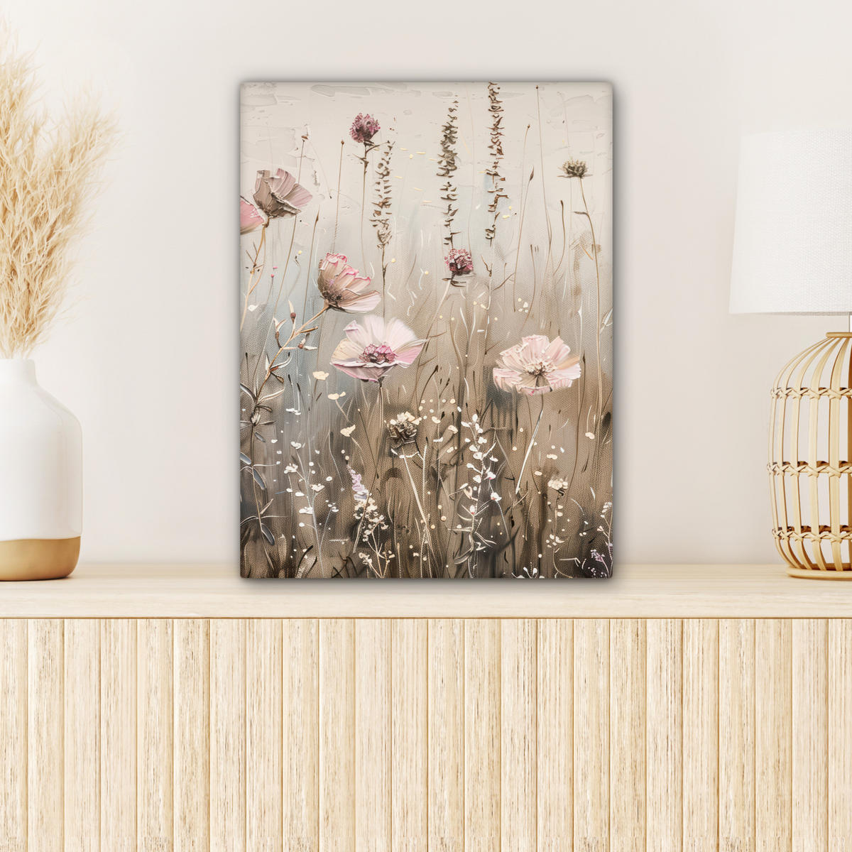 LEINWANDBILD Blumen - Rosa - Modern - Beige 30x40 cm - Beige, Textil (30/40cm) - MuchoWow