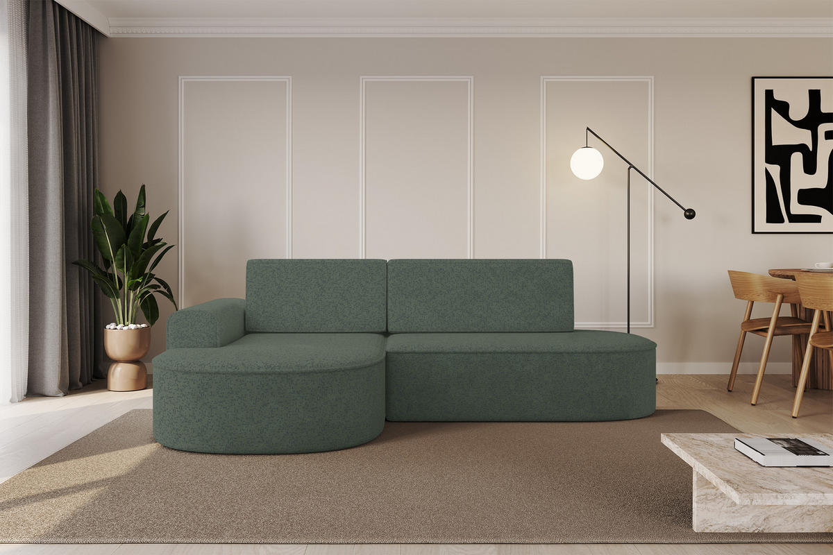 ECKSOFA mit Schlaffunktion und Bettkasten Ottomane Links MARI-L1-S - 283x167x73 cm Grün Tissu - Schwarz/Grün, Holzwerkstoff/Kunststoff (283/167cm) - ALTDECOR
