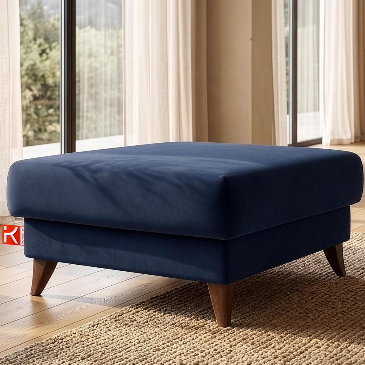 HOCKER GUSTAVO Velours, Dunkelbau - Dunkelblau, Holz/Holzwerkstoff (92/49/92cm) - KONSIMO®