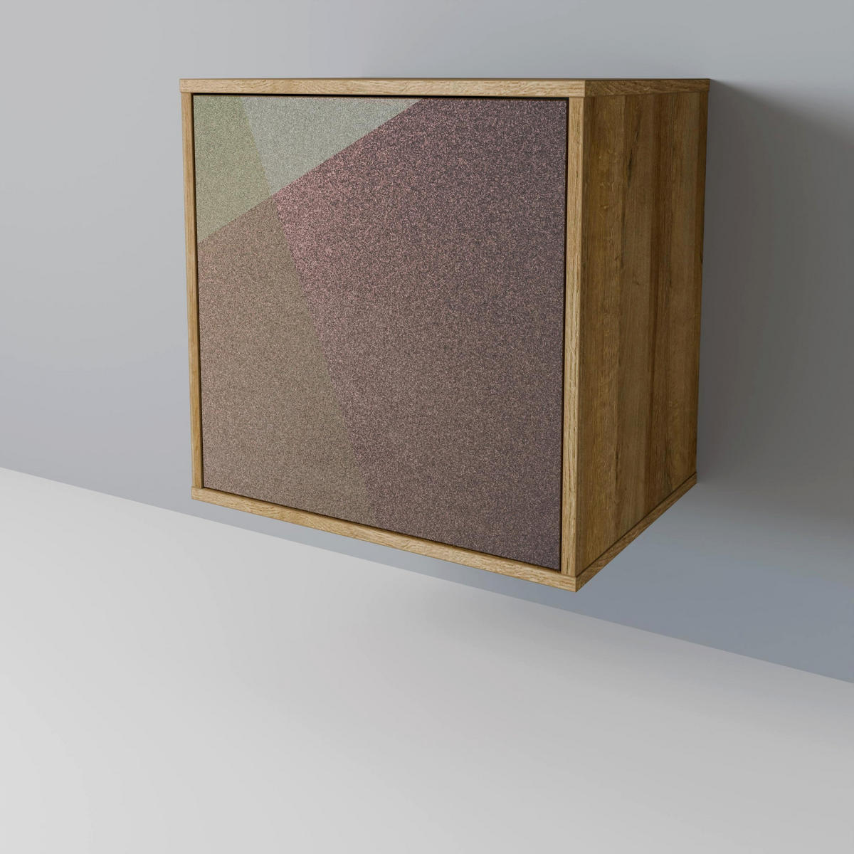 SIDEBOARD BEIGE GEOMETRY, Eichefarben, 57,5x42x72,5 cm, Schwarze Metallfüße - Eichefarben/Multicolor, Holzwerkstoff/Metall (57.5/72.5/42cm) - SpaceRebels